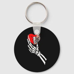 Skull Skeleton Hand Holding Red Heart Love Valenti Key Ring