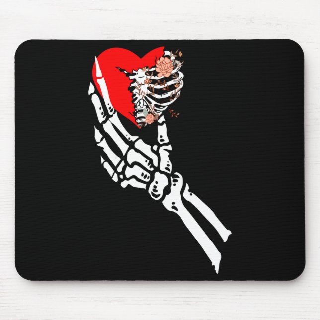Skull Skeleton Hand Holding Red Heart Love Valenti Mouse Mat (Front)