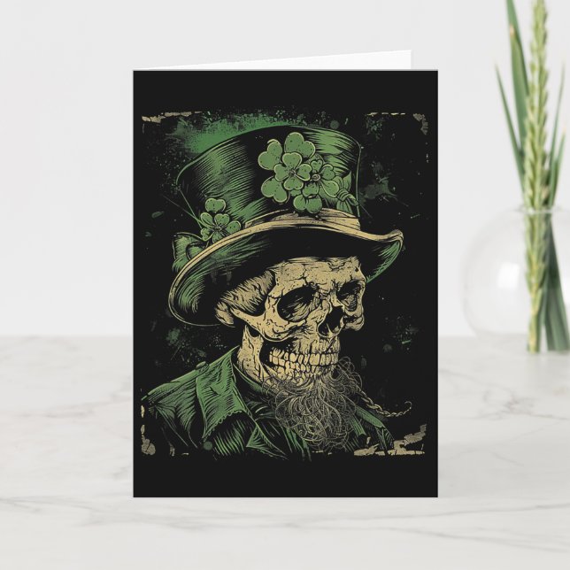 Skull Skeleton - Leprechaun St. Patrick's Day Sain Card (Front)