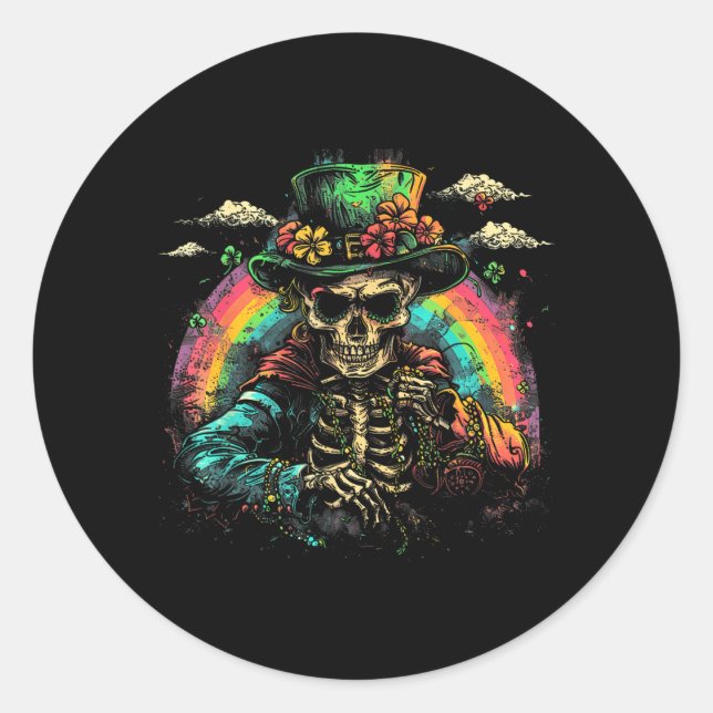 Skull Skeleton - Leprechaun St Patricks Day Saint Classic Round Sticker (Front)
