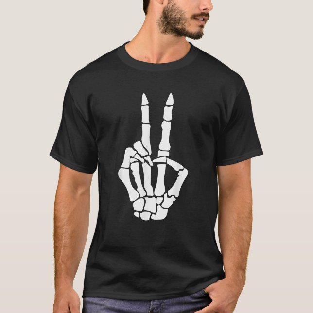 Skull Skeleton Peace Sign Birthday Gift  T-Shirt (Front)