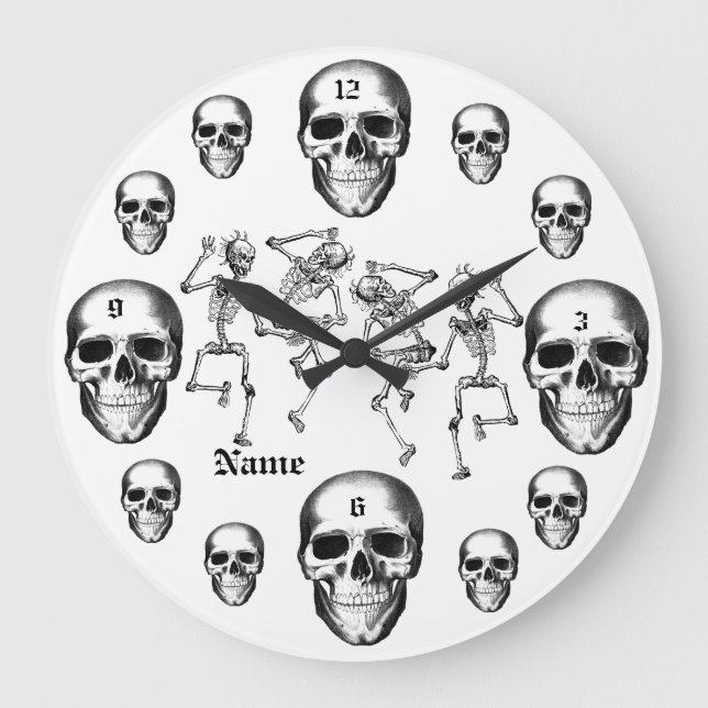 Skull Skeletons Add Name Modern Acrlic Clock (Front)