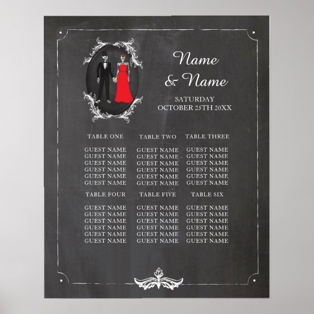 Skull Skeletons Table Plan Wedding Poster Seating (Front)