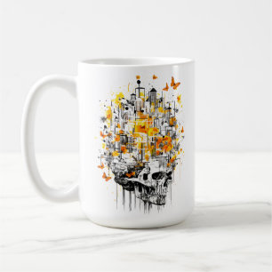 Skull, Skylines, Butterflies, and Yellow Coffee Mug