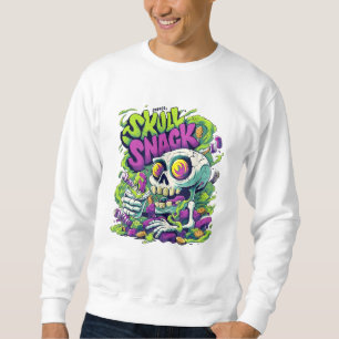 Skull Snack Neon Skeleton Art Funny Horror Comic Sweatshirt