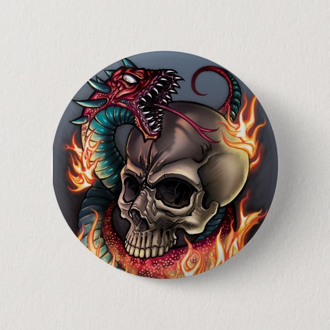 Skull + Snake 6 Cm Round Badge (Front)