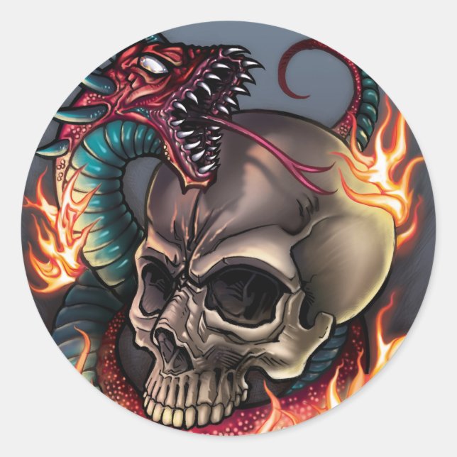 Skull + Snake Classic Round Sticker (Front)