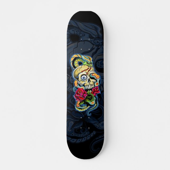 Skull Snake Roses Design Skateboard (Front)