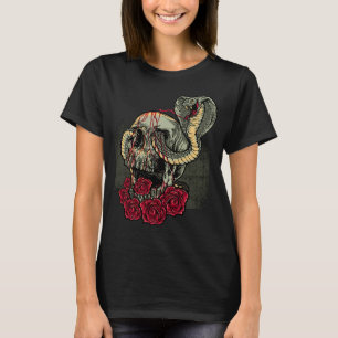 Skull Snake Roses Scary Horror T-Shirt