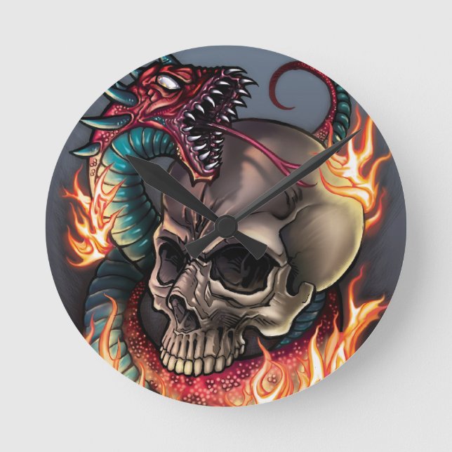 Skull + Snake Round Clock (Front)
