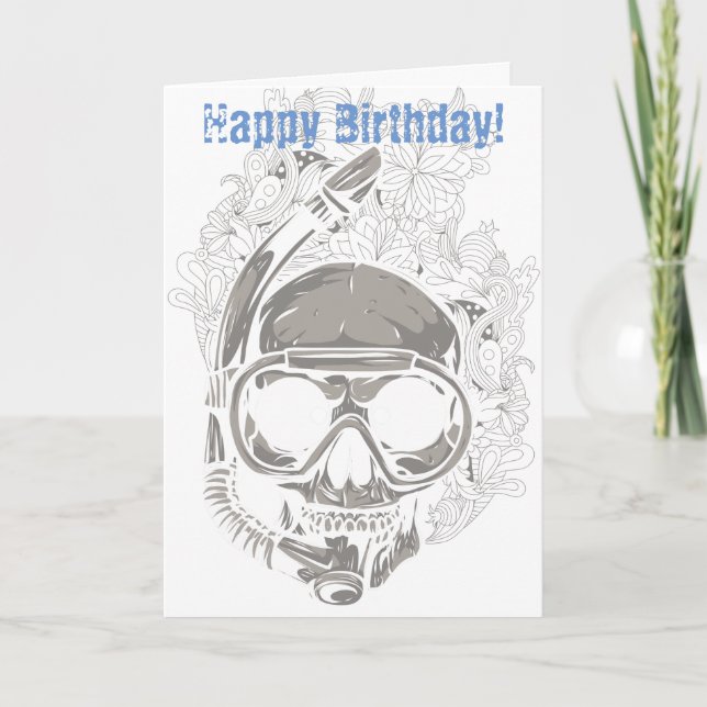 Skull Snorkelling, Scuba Diver Happy Birthday Card (Front)