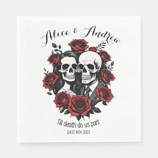 Skull souple wedding roses napkin (Front)