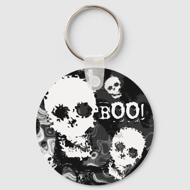 Skull Spectres B&W 'Boo!' keychain (Front)
