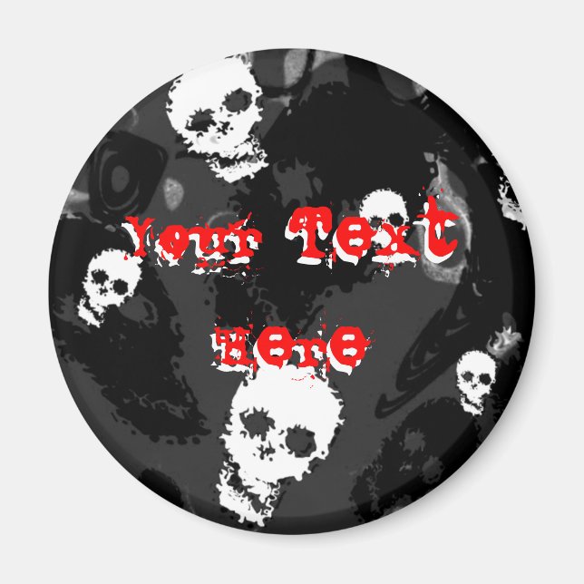 Skull Spectres B&W red 'Your Text' fridge magnet (Front)