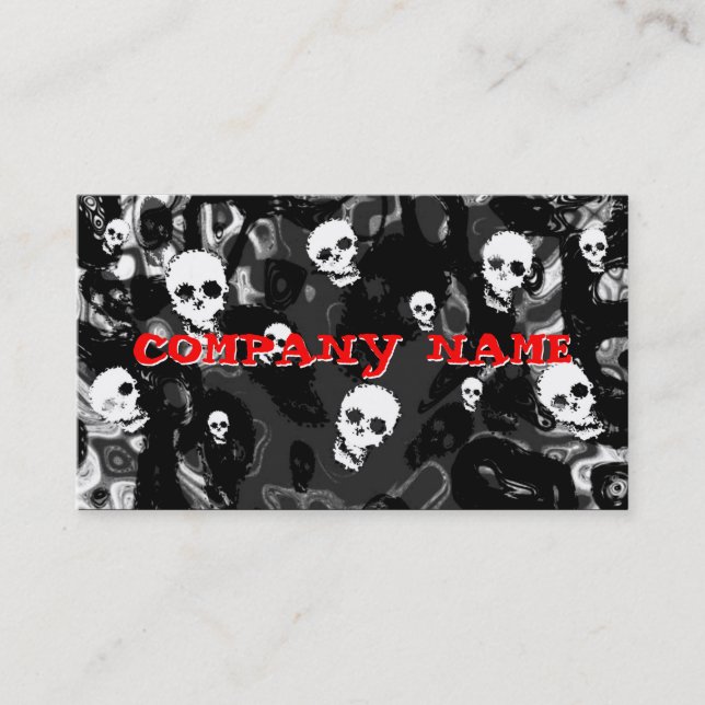 Skull Spectres B & W small horizontal red Business Card (Front)