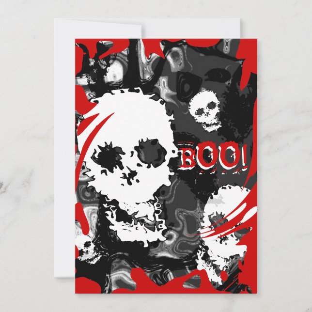 Skull Spectres B&W swirl red 'BOO!' invitation (Front)