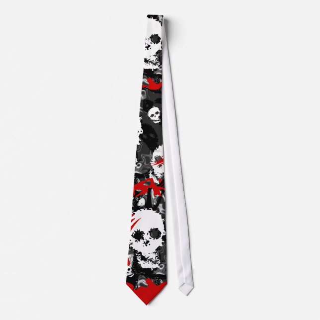 Skull Spectres B&W swirl tie (red background) (Front)