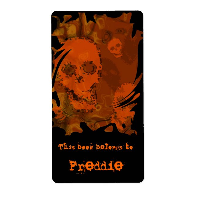 Skull Spectres Orange swirl bookplate label (Front)