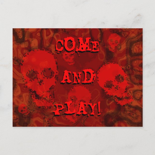 Skull Spectres Red 'Come and Play!' postcard (Front)