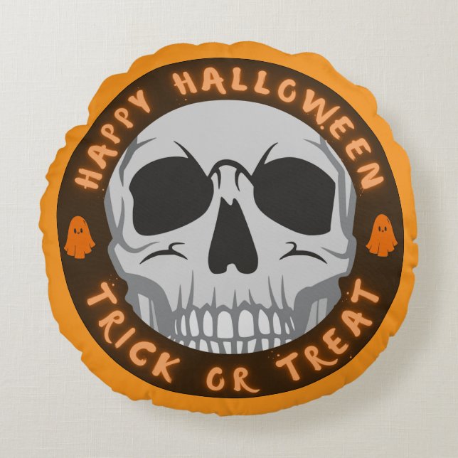 Skull & Spirits Halloween Round Cushion (Front)