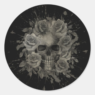 SKULL SPLASH BOUQUET CLASSIC ROUND STICKER
