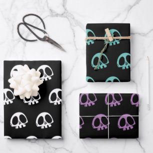Skull Spooky Goth Halloween 3 colours Wrapping Paper Sheet