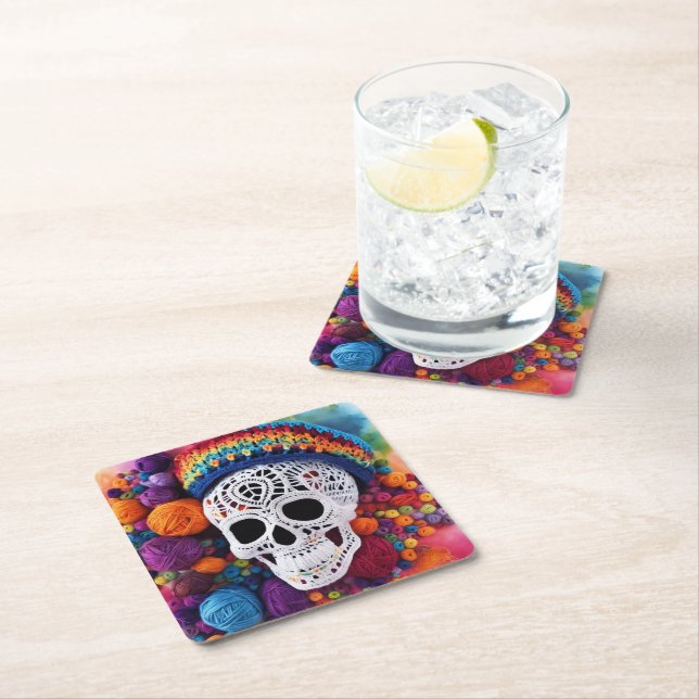Skull Square Paper Coaster (Insitu)