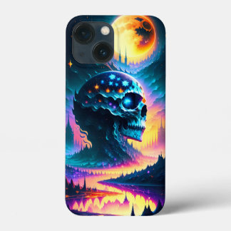 Skull stars moon sky water river mountains  iPhone 13 mini case