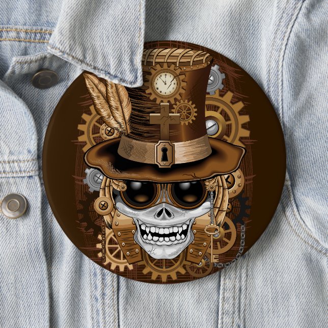 Skull Steampunk Voodoo Retro Machine 6 Cm Round Badge (In Situ)