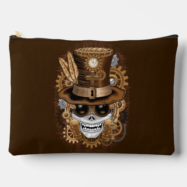 Skull Steampunk Voodoo Retro Machine Accessory Pouch (Front)