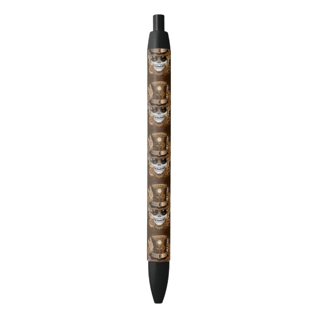 Skull Steampunk Voodoo Retro Machine Black Ink Pen (Front Vertical)