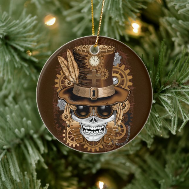 Skull Steampunk Voodoo Retro Machine Ceramic Tree Decoration (Tree)