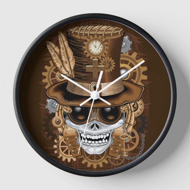 Skull Steampunk Voodoo Retro Machine Clock (Front)