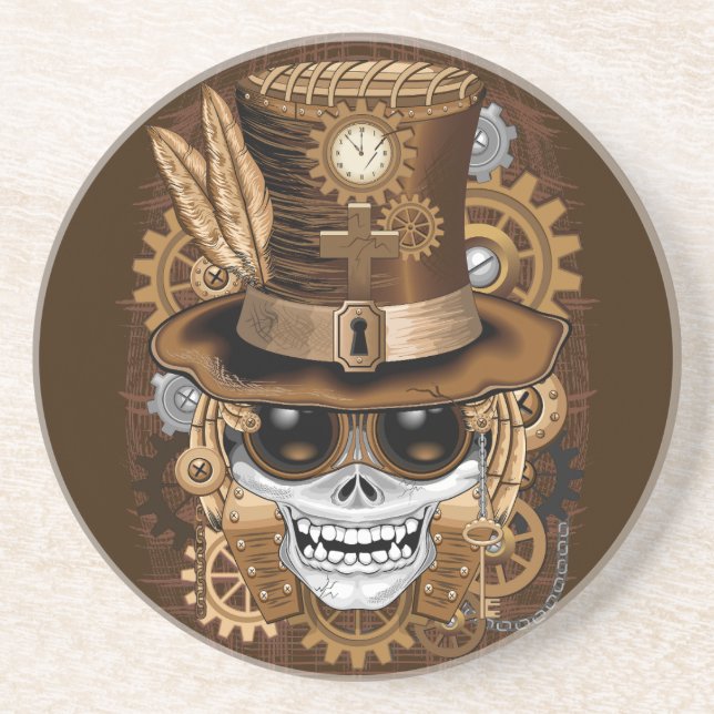 Skull Steampunk Voodoo Retro Machine Coaster (Front)