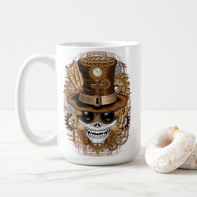 Skull Steampunk Voodoo Retro Machine Coffee Mug (With Donut)