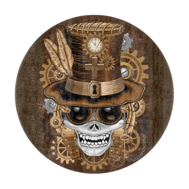 Skull Steampunk Voodoo Retro Machine Cutting Board (Front)