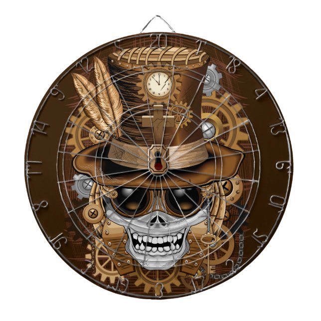 Skull Steampunk Voodoo Retro Machine Dartboard (Front)