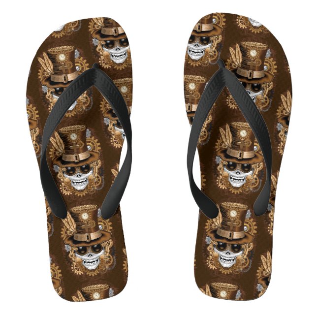 Skull Steampunk Voodoo Retro Machine Flip Flops (Footbed)