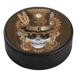 Skull Steampunk Voodoo Retro Machine Hockey Puck