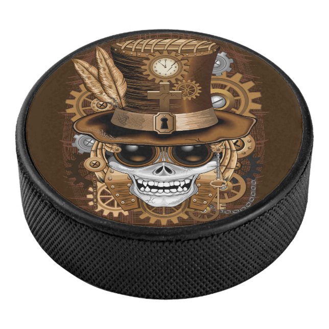Skull Steampunk Voodoo Retro Machine Hockey Puck (3/4)