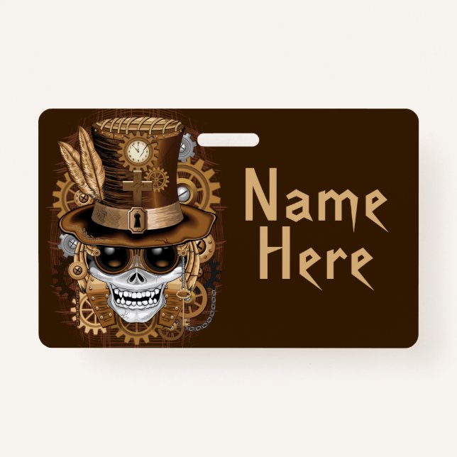 Skull Steampunk Voodoo Retro Machine ID Badge (Front)