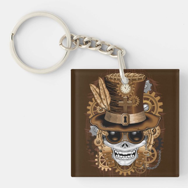 Skull Steampunk Voodoo Retro Machine Key Ring (Front)