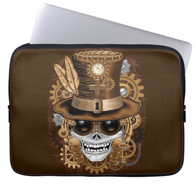 Skull Steampunk Voodoo Retro Machine Laptop Sleeve (Front)