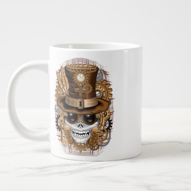 Skull Steampunk Voodoo Retro Machine Large Coffee Mug (Left)