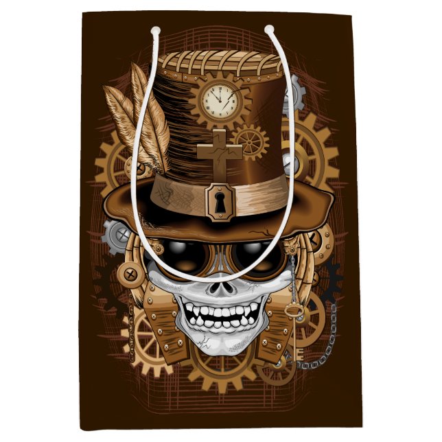 Skull Steampunk Voodoo Retro Machine Medium Gift Bag (Front)