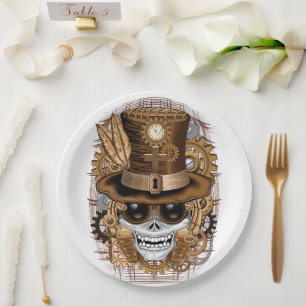 Skull Steampunk Voodoo Retro Machine Paper Plate