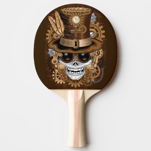 Skull Steampunk Voodoo Retro Machine Ping Pong Paddle (Front)