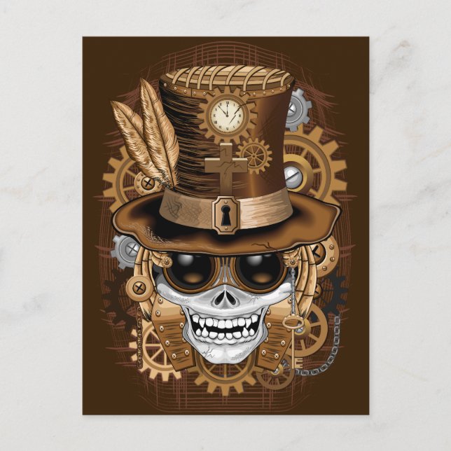 Skull Steampunk Voodoo Retro Machine Postcard (Front)