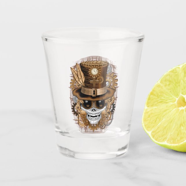 Skull Steampunk Voodoo Retro Machine Shot Glass (Front)