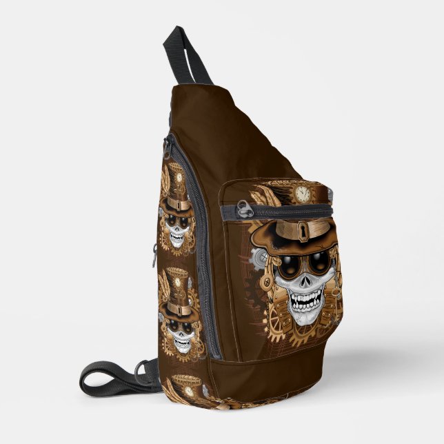 Skull Steampunk Voodoo Retro Machine Sling Bag (Left Corner)